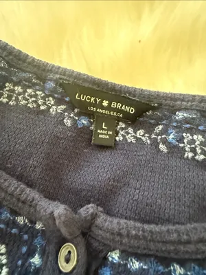 Lucky Brand Navy Blue Long-Sleeve Henley with Embroidered Trim thumbnail 3