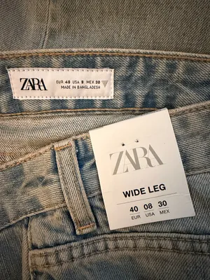 NWT Zara Wide Leg Jeans Mid Rise 100% Cotton Light Blue & Brown Wash Size 8 thumbnail 8