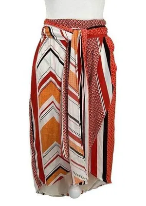 Banana Republic Tie Wrap Geo Skirt Orange White Size 4 thumbnail 1