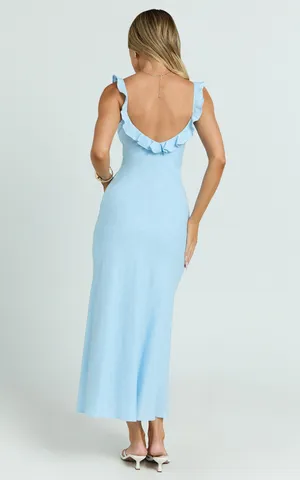 Showpo Light Blue Scoop Frill Neck A Line Dress thumbnail 3