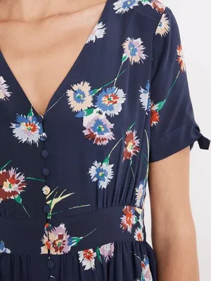Madewell Blue 100% Silk Button-Front Short Tie-Sleeve Floral Mini Dress Size 14 thumbnail 6