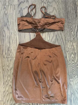 Just Quella Brown Satin Cutout Bodycon Dress thumbnail 3