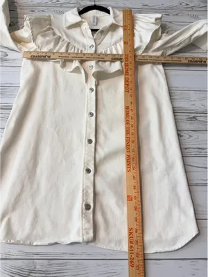 ZARA White Denim Ruffle Western Shirt Jacket Shacket Size M thumbnail 9