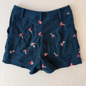 Unbranded Mushroom Embroidered Corduroy High Rise Shorts S 4-6 Blue thumbnail 6