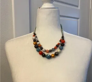 Multicolor 90s vintage Beaded Necklace Orange thumbnail 1