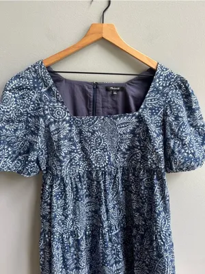 Madewell Poplin Puff-Sleeve Tiered Babydoll Dress in Paisley Garden Navy Size 10 thumbnail 6