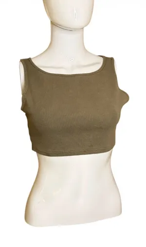 Princess Polly Olive Ribbed Square Neck Crop Tank thumbnail 1