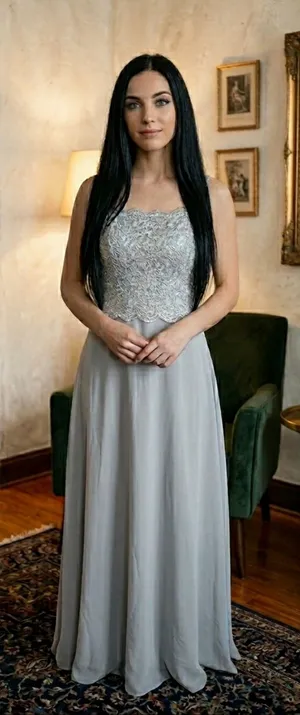 NWT Marina Silver/Grey Lace Chiffon Long Gown Size 6 | Elegant Wedding Guest thumbnail 1