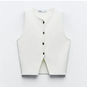 Zara NWT white short vest with silver buttons thumbnail 9