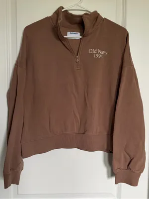 Old Navy Brown Quarter-Zip Cowl Sweatshirt thumbnail 1