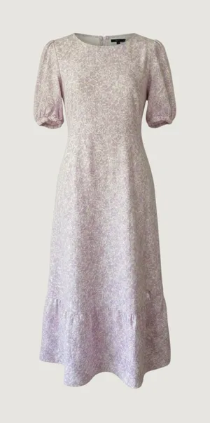 Who What Wear Lilac Floral Linen Blend Puff Sleeve‎ Open Back Midi Dress Medium thumbnail 1
