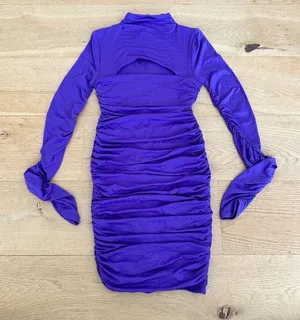 Oh Polly - Long Sleeve Cut Out Ruched Mini Dress in Purple thumbnail 1