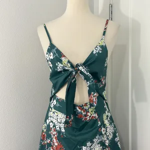 Medium Green, White Floral Tie Front Faux Wrap Midi Dress thumbnail 4