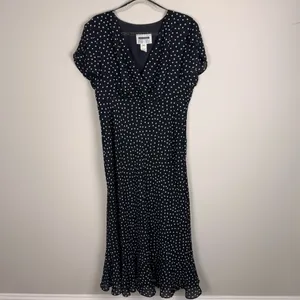 1990s VTG Dani Max Black & White‎ Polka Dot Rockabilly Maxi Dress w Ruffle Sz 14 thumbnail 14