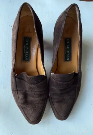 Cole Haan Brown Suede Leather Heeled Loafers Size 7B thumbnail 1