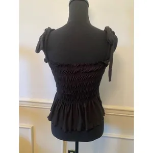 Altar'd State Black Smocked Peplum Tie-Strap Tank Top Size M Made in USA thumbnail 3