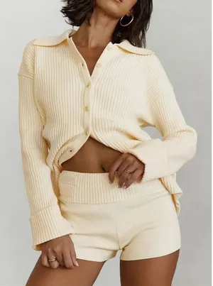 NWT! Princess Polly Cream Ribbed Knit Jhett Shorts US Size 14 thumbnail 1