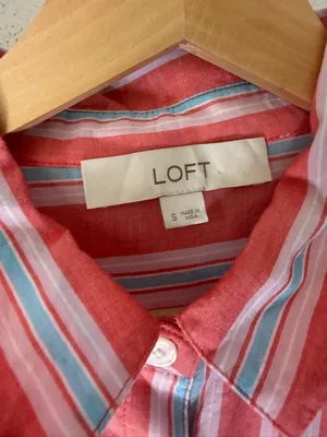 Loft Light Weight Cotton Collar Button Down Oversized Red Blue‎ White Stripe s thumbnail 4