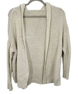 Aerie Cream Crochet Hooded Cardigan Sweater XS/S Open Front Loose Knit Beach‎ thumbnail 1