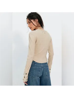 Free People Daria Cuff Cardi- Size Large thumbnail 3
