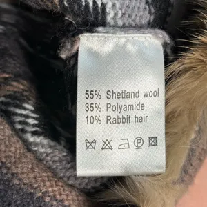 Vintage Y2K Fair Isle Shetland Wool Knit Cardigan Rabbit Fur Trim Belted Scarf‎ thumbnail 12