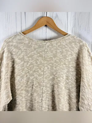 JM COLLECTION Oversized Beige Marled Knit Cardigan 1/2 Sleeve Boho Metallic, XL thumbnail 7