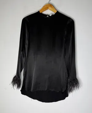 Zara Black Satin Long Sleeve‎ Sleeve Mini Dress Tunic XS thumbnail 1