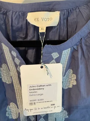 NWT Ex VOTO Embroidered Marlin Jules Caftan Blue Long-Sleeve Maxi Dress | XL thumbnail 3