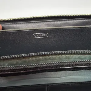 Coach Signature C Zip Around Black Canvas Leather Wallet thumbnail 6