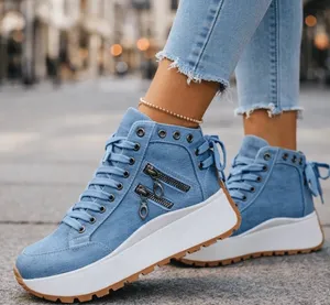 Women’s Canvas Platform Sneakers High Top Denim Shoes Size 38 thumbnail 1