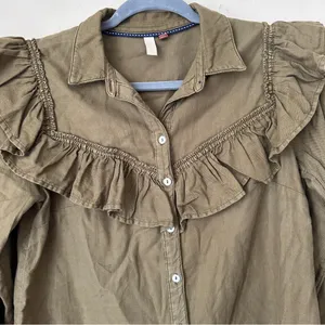 Pilcro Long Sleeve Ruffle Blouse Sz S Cotton Button Front Western Anthropologie thumbnail 4