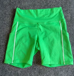 Aerie Neon Green High-Rise Bike Shorts with White Piping 082426 thumbnail 1