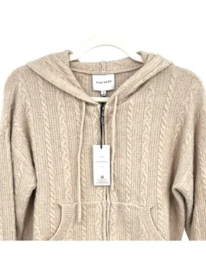 Pink Rose Cable Knit Zip-Up Hoodie Beige Size Medium NWT Balletcore Coquette thumbnail 2