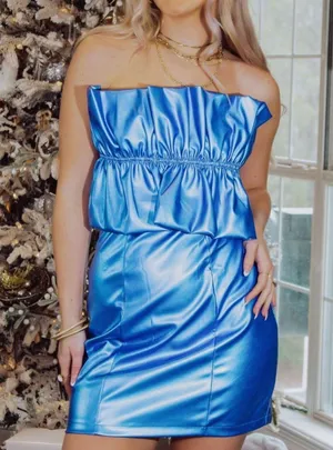 Glam Metallic Blue Ruffle Top Dress thumbnail 3