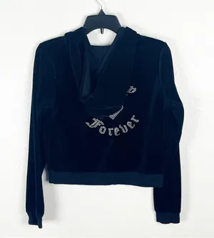 JUICY COUTURE x FOREVER 21 Black Velvet Velour 2 Piece Track Suit, Size Medium thumbnail 14