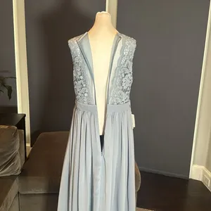 Women’s Blue Gray Chiffon & Lace Full Length Bridesmaid Formal Dress Size 12 NWT thumbnail 6