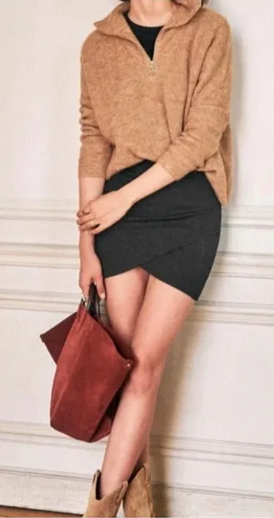 Sézane Calvi Mini Skirt Women XS Black Elastic Waist Knit Parisian Chic thumbnail 1