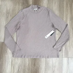 NWT Liverpool Mock Neck Ribbed Knit Top Sandstone Tan Size Large LM8229K61 thumbnail 4