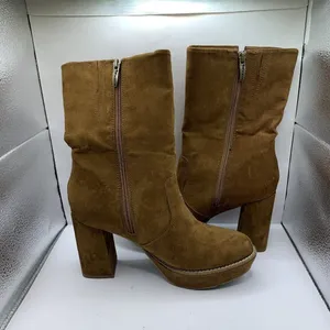 Tamaris mid ankle heel boots suede platform chunky 80’s Almond toe size 40 US 9 thumbnail 7