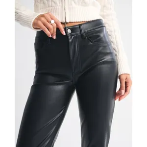 Abercrombie & Fitch High Rise 90s Straight Vegan Black Leather Pant thumbnail 2