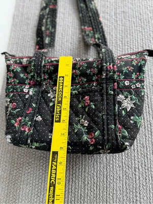 Vintage Handmade Quilted Sewing Bag Black Cherry Print thumbnail 4