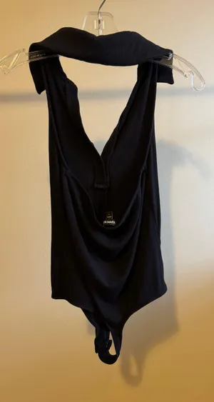 Express Ribbed Halter Neck Henley Polo Bodysuit thumbnail 3