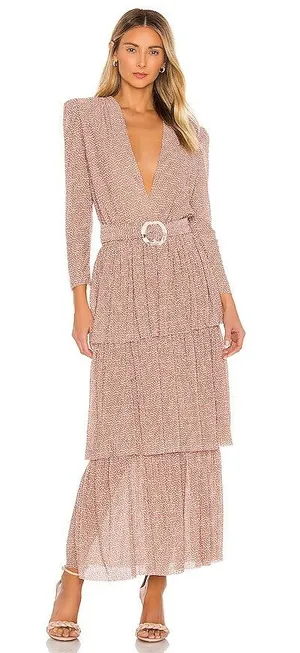 SABINA MUSAYEV Carry Tiered Polka Dot Maxi Dress Size Small Neutral Mauve thumbnail 1