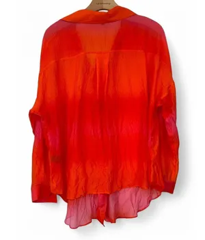 Layfette 148 NY | M| Pure Silk Semi Sheer Ombre Button Up Top Blouse Women's thumbnail 3
