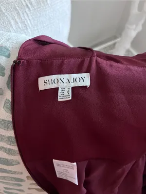 Shona Joy Woman’s Draped Luxe Cocktail Frill Spaghetti Strap Dress in Burgundy 6 thumbnail 8