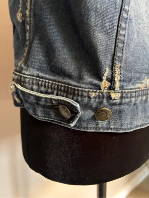 Free People Distressed Denim Jean Jacket W/ Knit Sleeves & Hood thumbnail 7