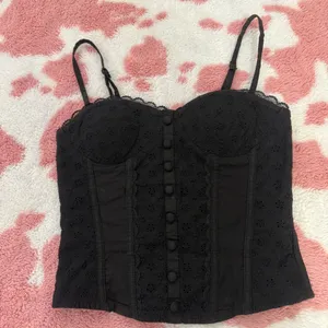 Black Lace Corset-Inspired Bustier Top – Soft Boning, Button Front, Coquette Y2K Aesthetic 🕯️ thumbnail 2