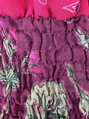 Passport Floral Smocked Elastic Waist Peasant Top Blouse Size L Burgundy thumbnail 7