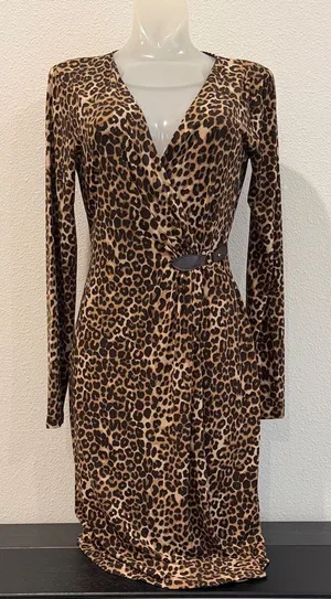 Charter Club Brown Leopard Print Long Sleeve Dress thumbnail 1