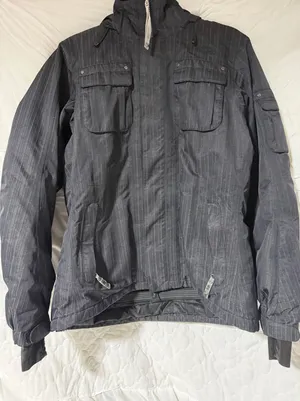 The North Face Womens L/G‎ Insulated Jacket Gray Pinstripe Hooded Zip Up thumbnail 1